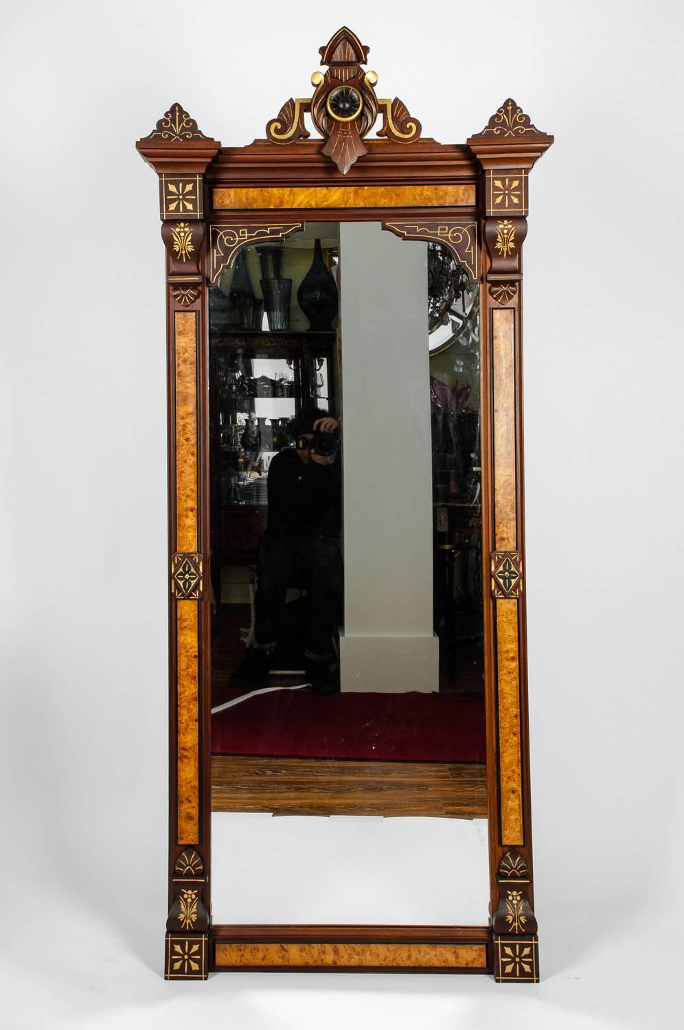 Antique Pair of Victorian Burlwood or Walnut Pier Mirrors 1