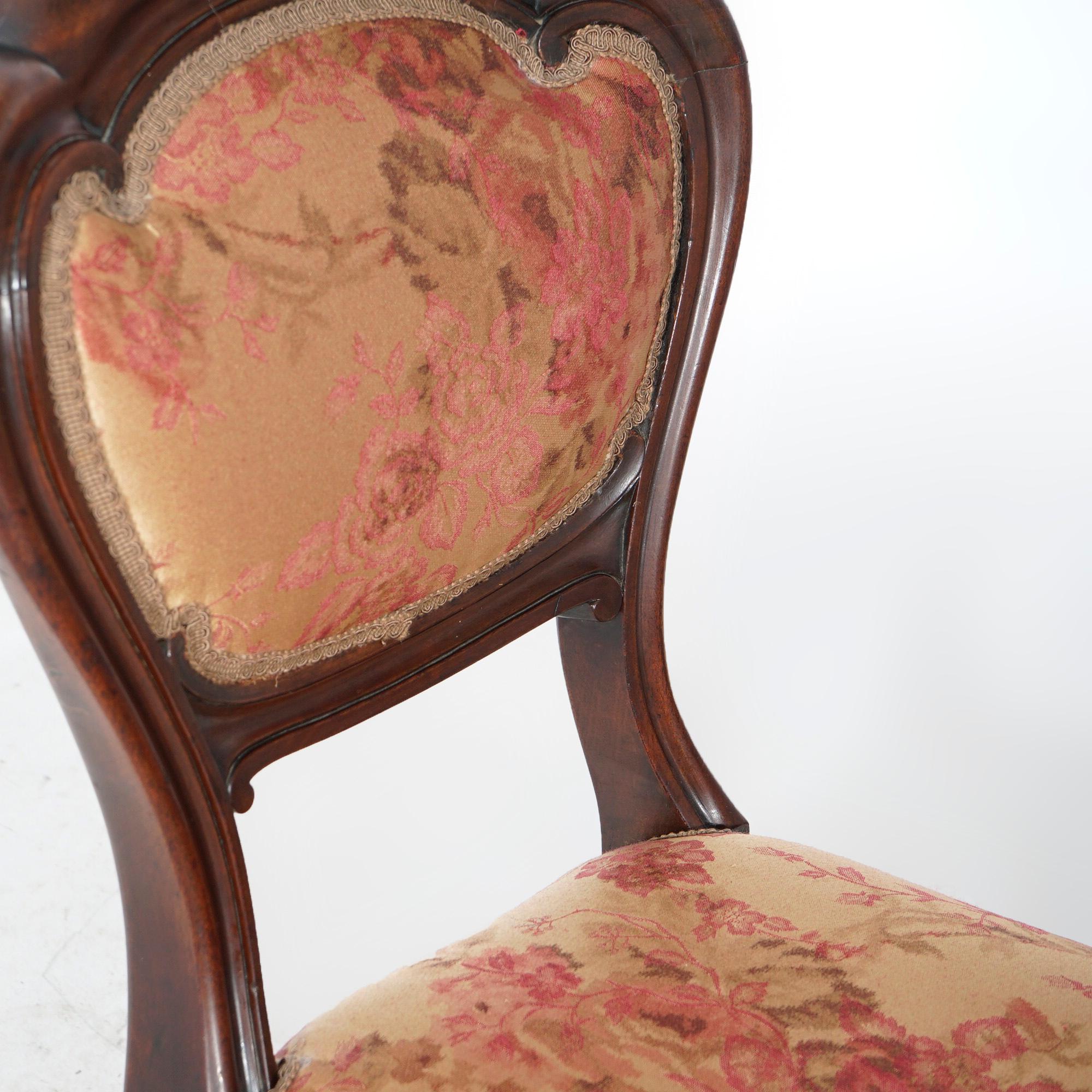 Antique Pair Victorian Carved Mahogany & Upholstered Side Chairs 19th C 4