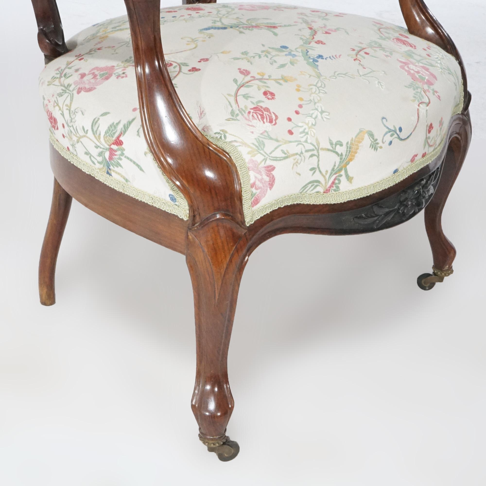 Ancienne paire de fauteuils de salon victoriens sculptés en bois de rose, vers 1890 en vente 2