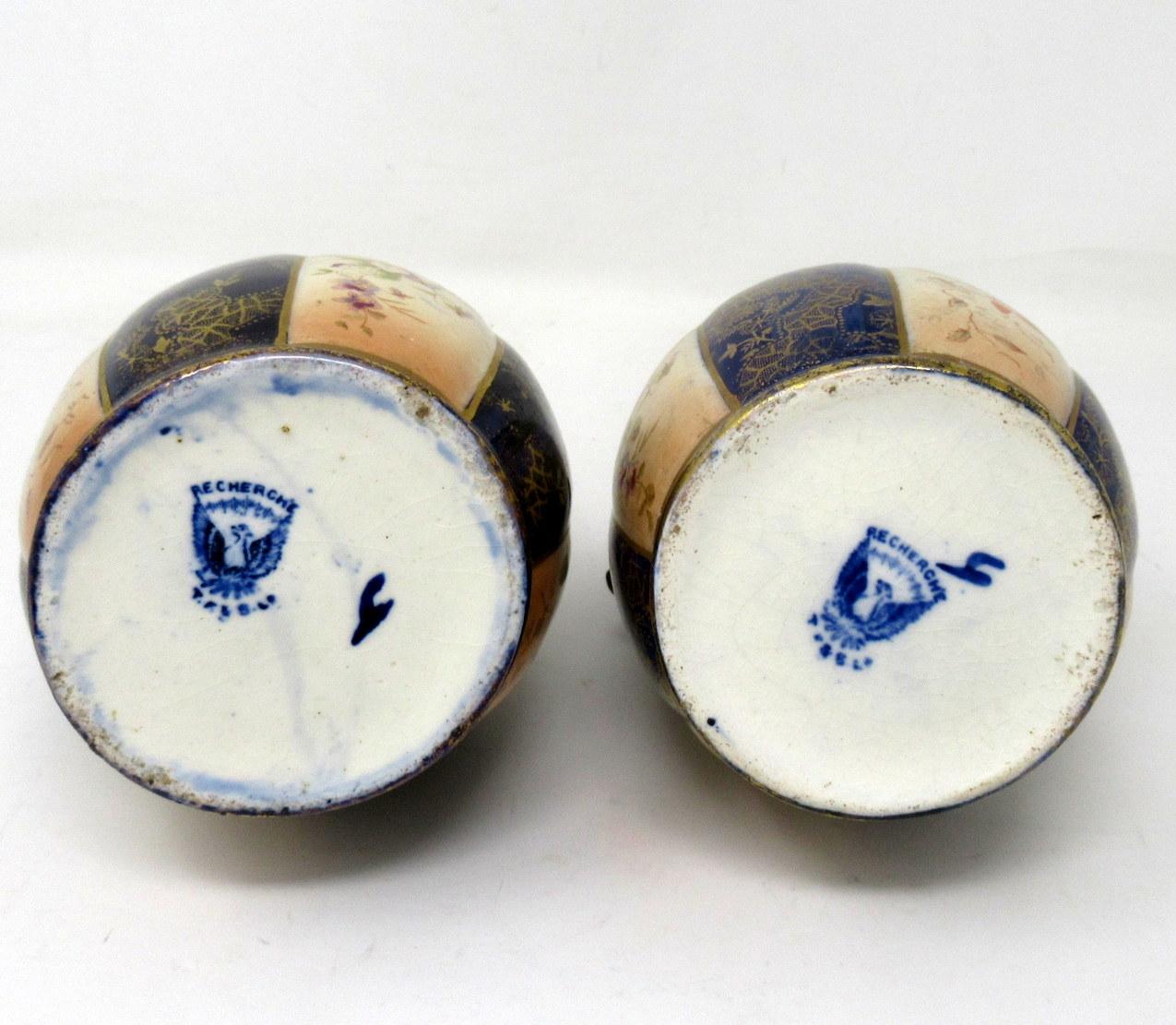 Antique Pair Victorian English Porcelain Ewers Jugs Vases Gilt Cobalt Blue 19 Ct 1