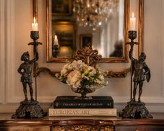 Antique Pair Victorian French Figural Spelter Candlesticks Renaissance Soldier