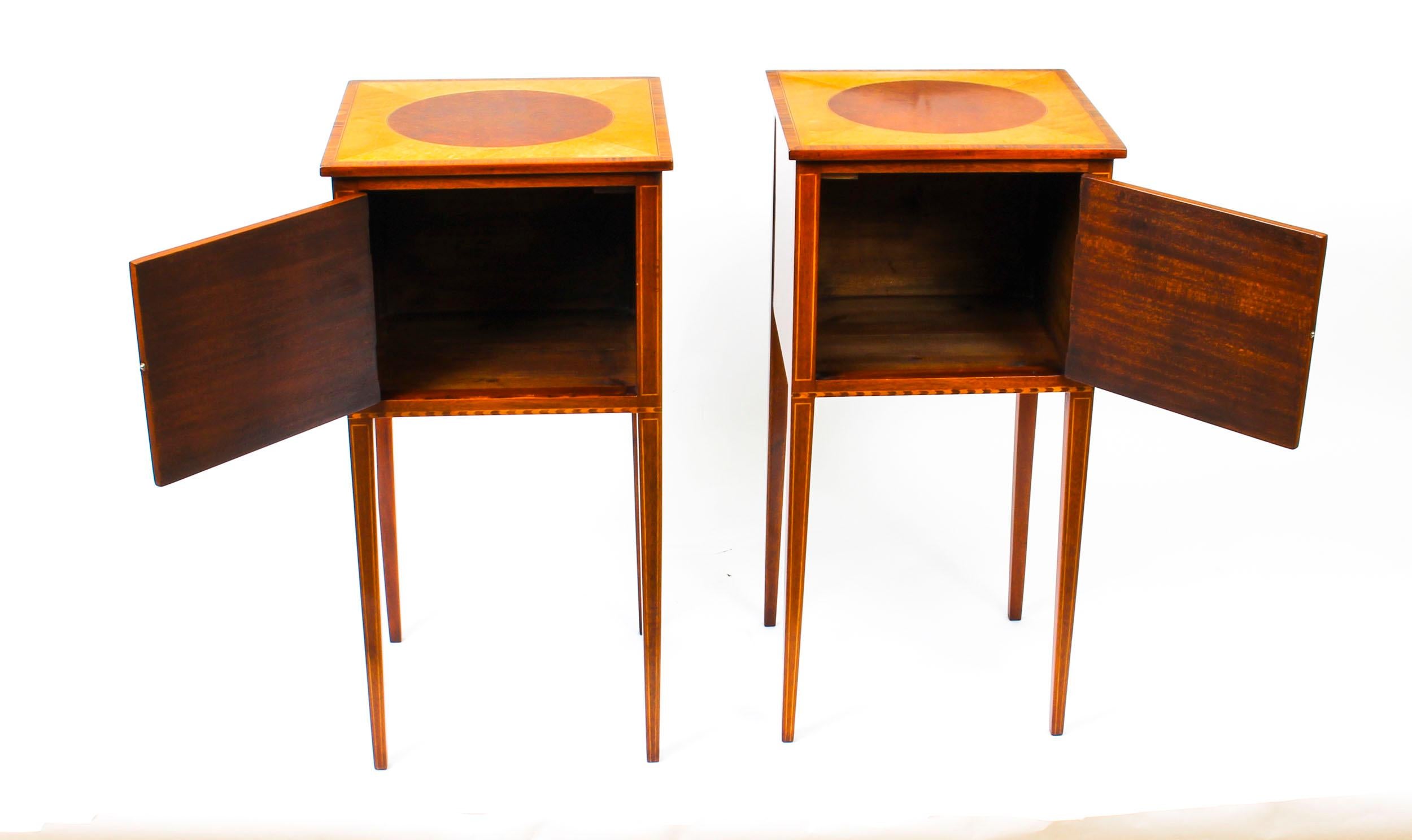 Late 19th Century Antique Pair of Victorian Mahogany and Sycamore Bedside Cabinets, 19th Century