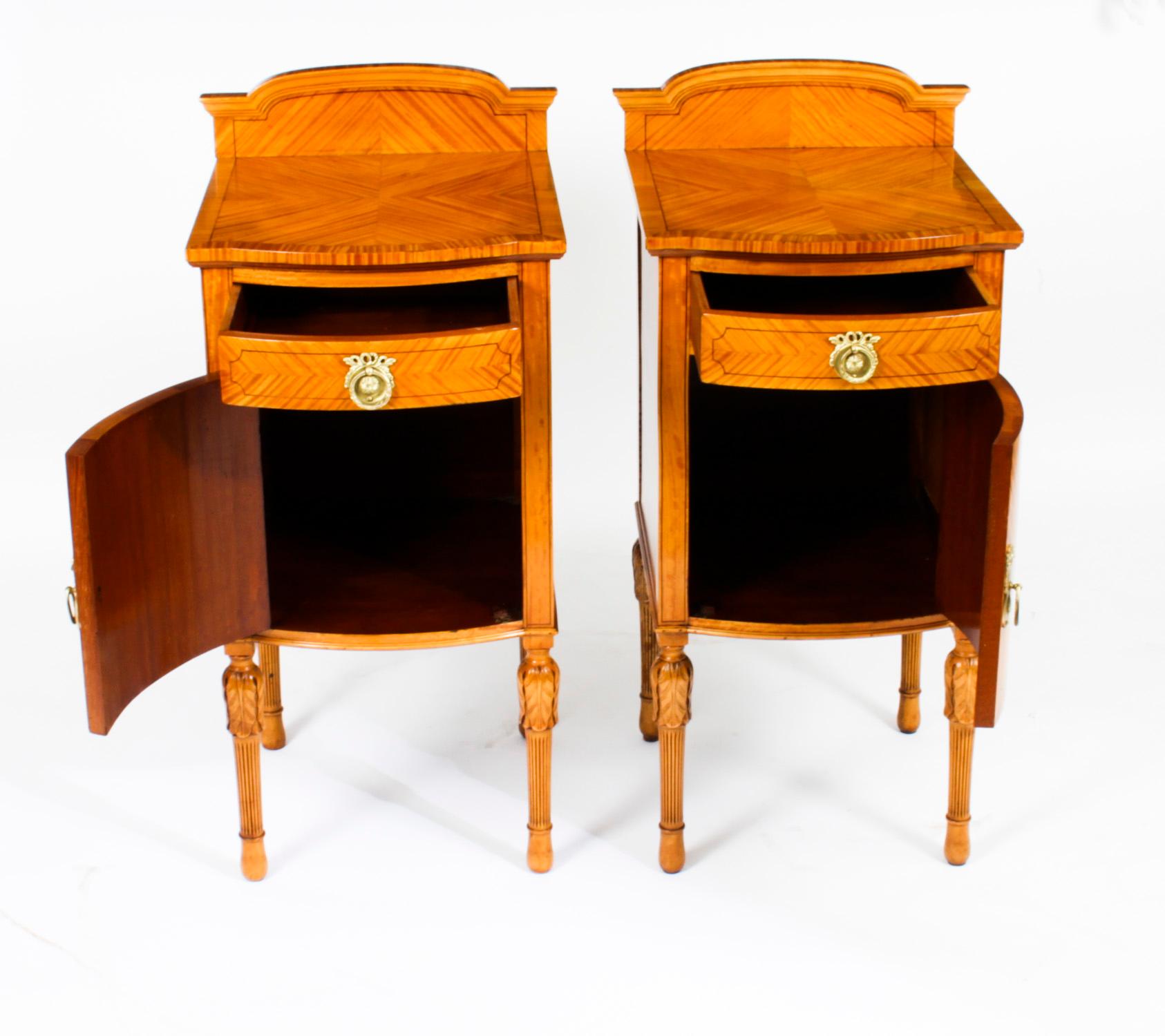 Antique Pair Victorian Satinwood Bedside Cabinets 19th C 6