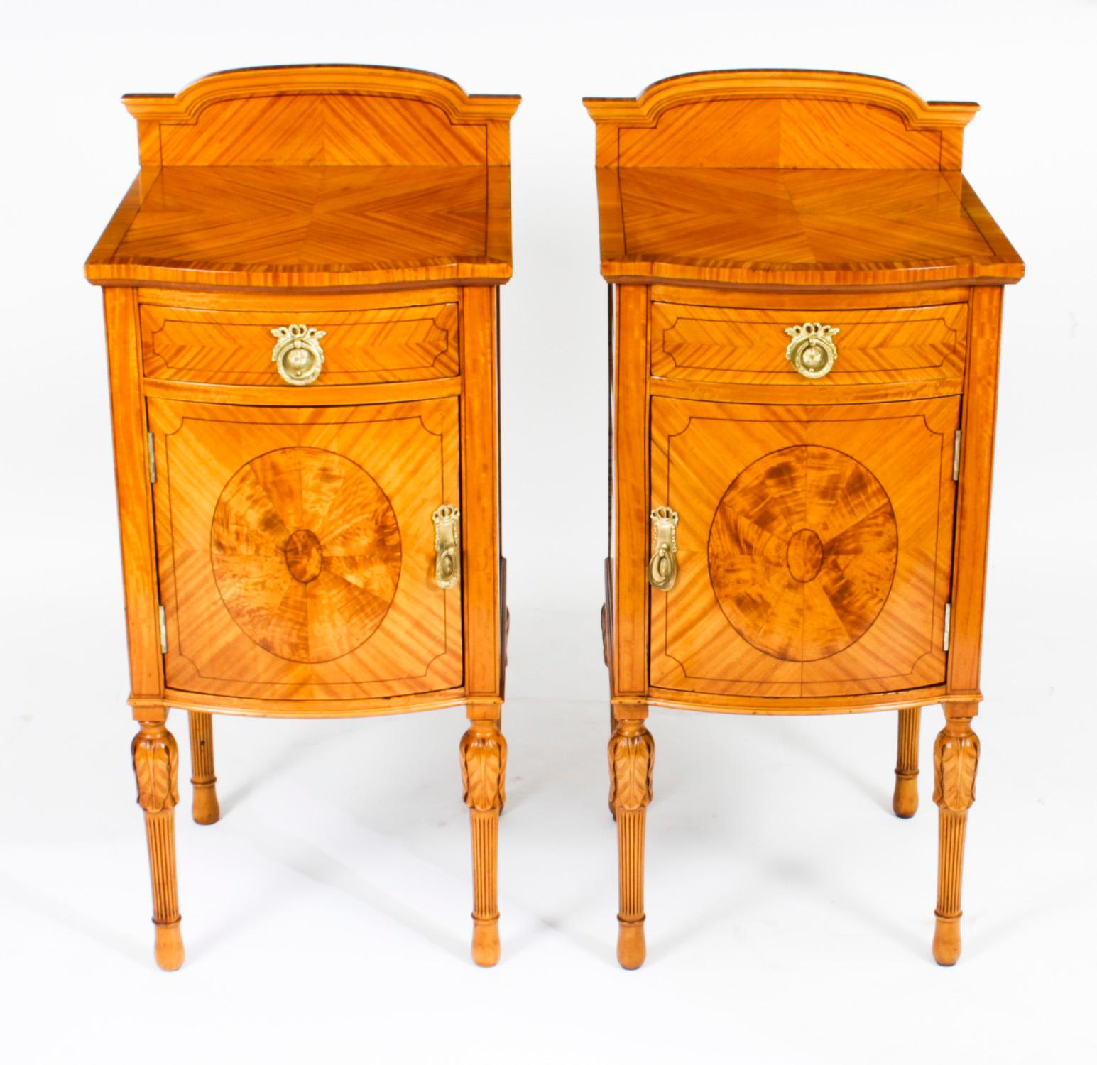 Antique Pair Victorian Satinwood Bedside Cabinets 19th C 14