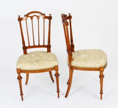 Antique Pair Victorian Satinwood Sheraton Revival Side Chairs, 19th Century