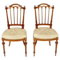 Antique Pair Victorian Satinwood Sheraton Revival Side Chairs, 19th Century