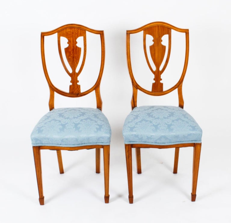 Antique Pair of Victorian Satinwood Shield Back Desk Chairs, 19th