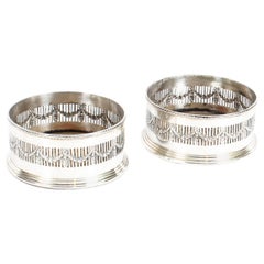 Antique Pair of Victorian Silver Plate Wine Coasters, 19th Century