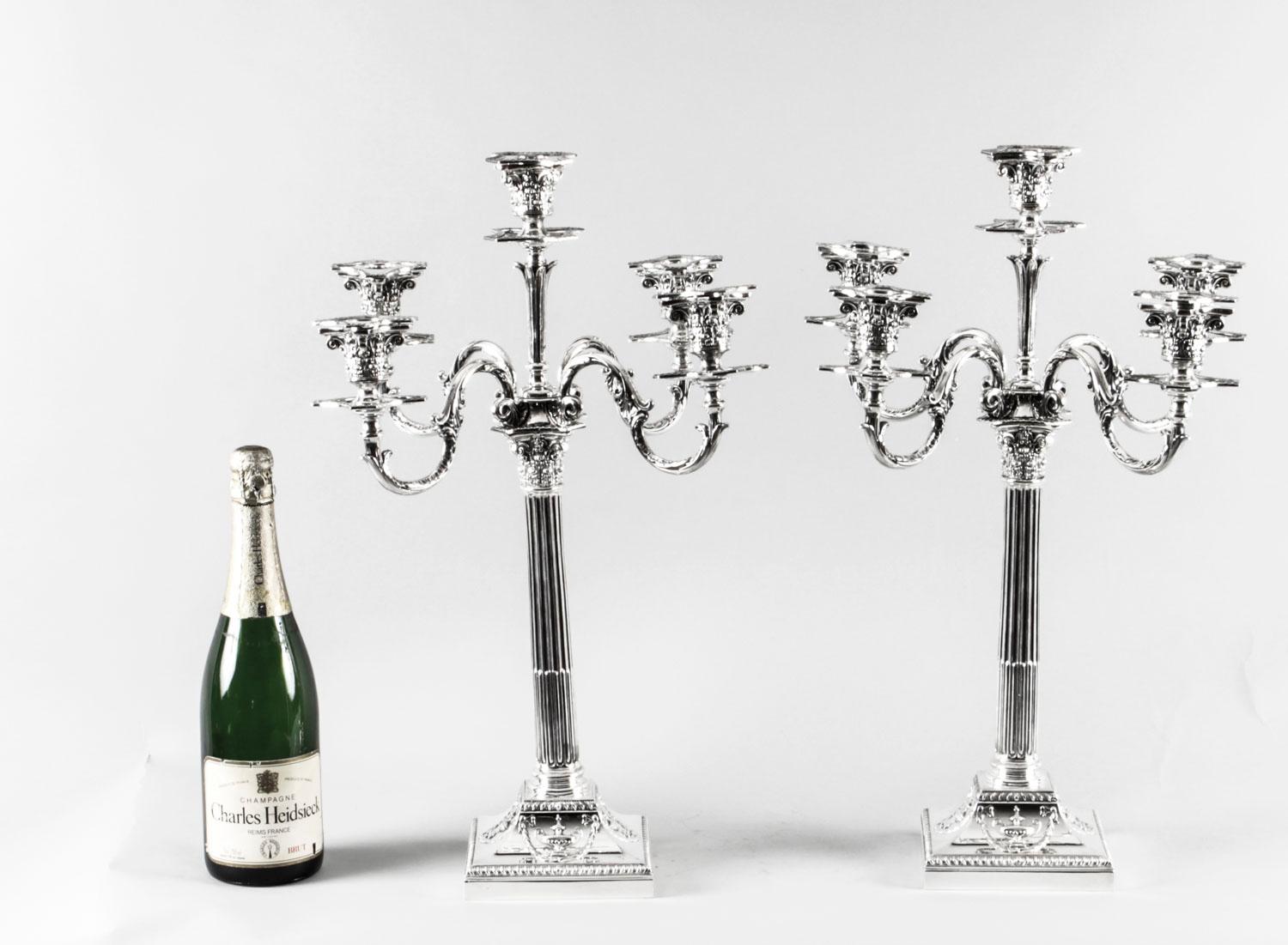Pair Victorian Silver Plated Five-Light Candelabra by Elkington 19th Century For Sale 8