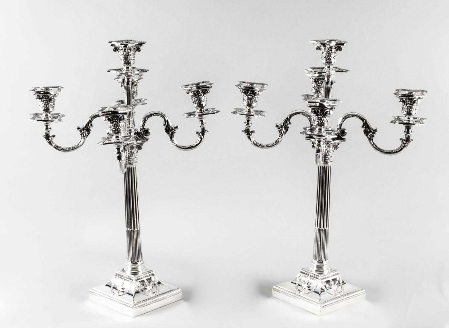 Pair Victorian Silver Plated Five-Light Candelabra by Elkington 19th Century For Sale 9