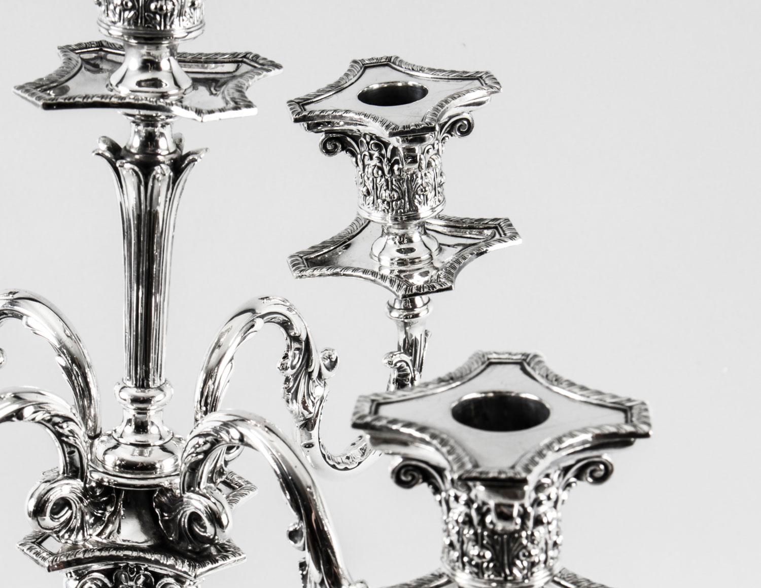 Pair Victorian Silver Plated Five-Light Candelabra by Elkington 19th Century For Sale 3