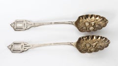 Antique Pair of Victorian Silver Plated & Gilt Berry Serving Spoons 19th Century