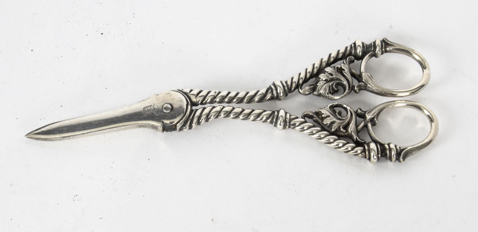 Late 19th Century Antique Pair Victorian Silver Plated Grape Scissors, 19th C