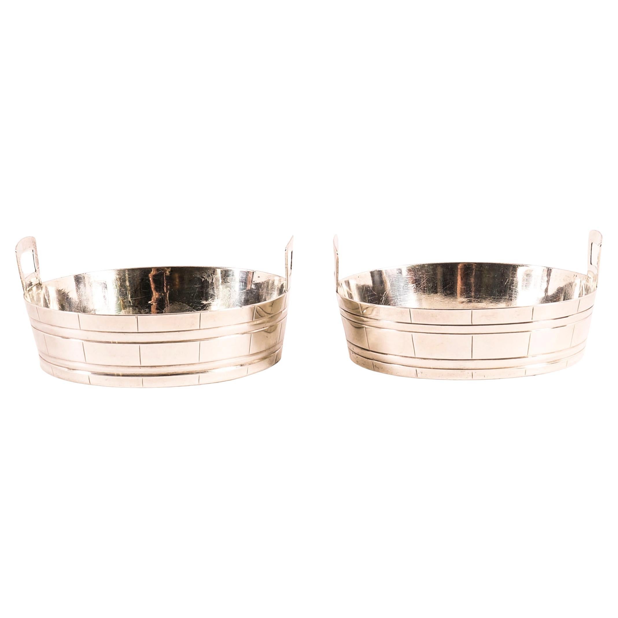 Antique Pair Victorian Sterling Silver Butter Dishes Dated 19th Century in vendita