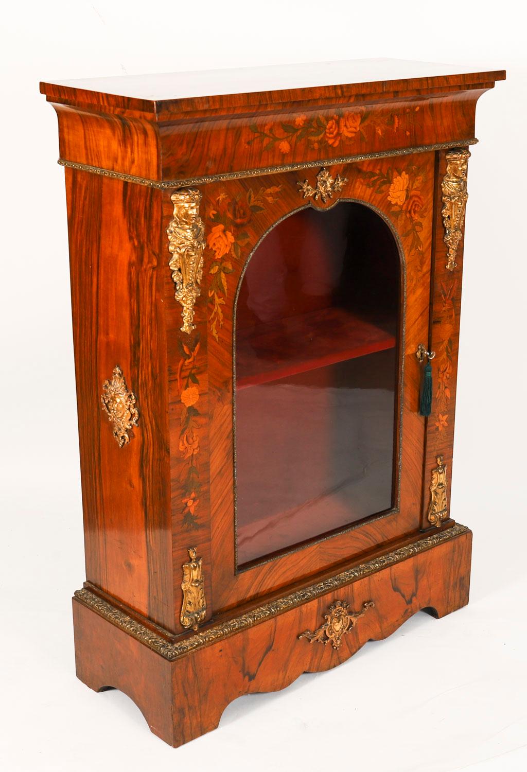 Antique Pair Victorian Walnut Marquetry Pier Cabinets 19th Century For Sale 5