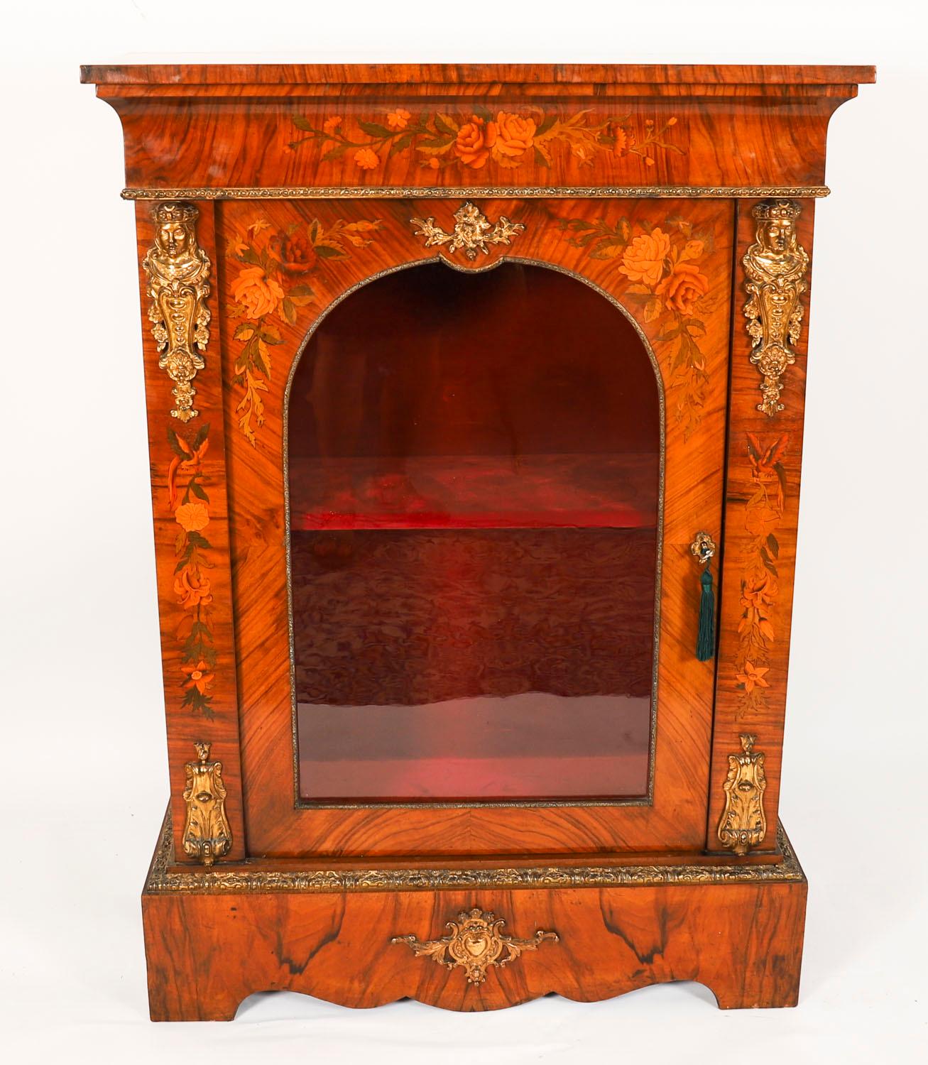 Antique Pair Victorian Walnut Marquetry Pier Cabinets 19th Century For Sale 8