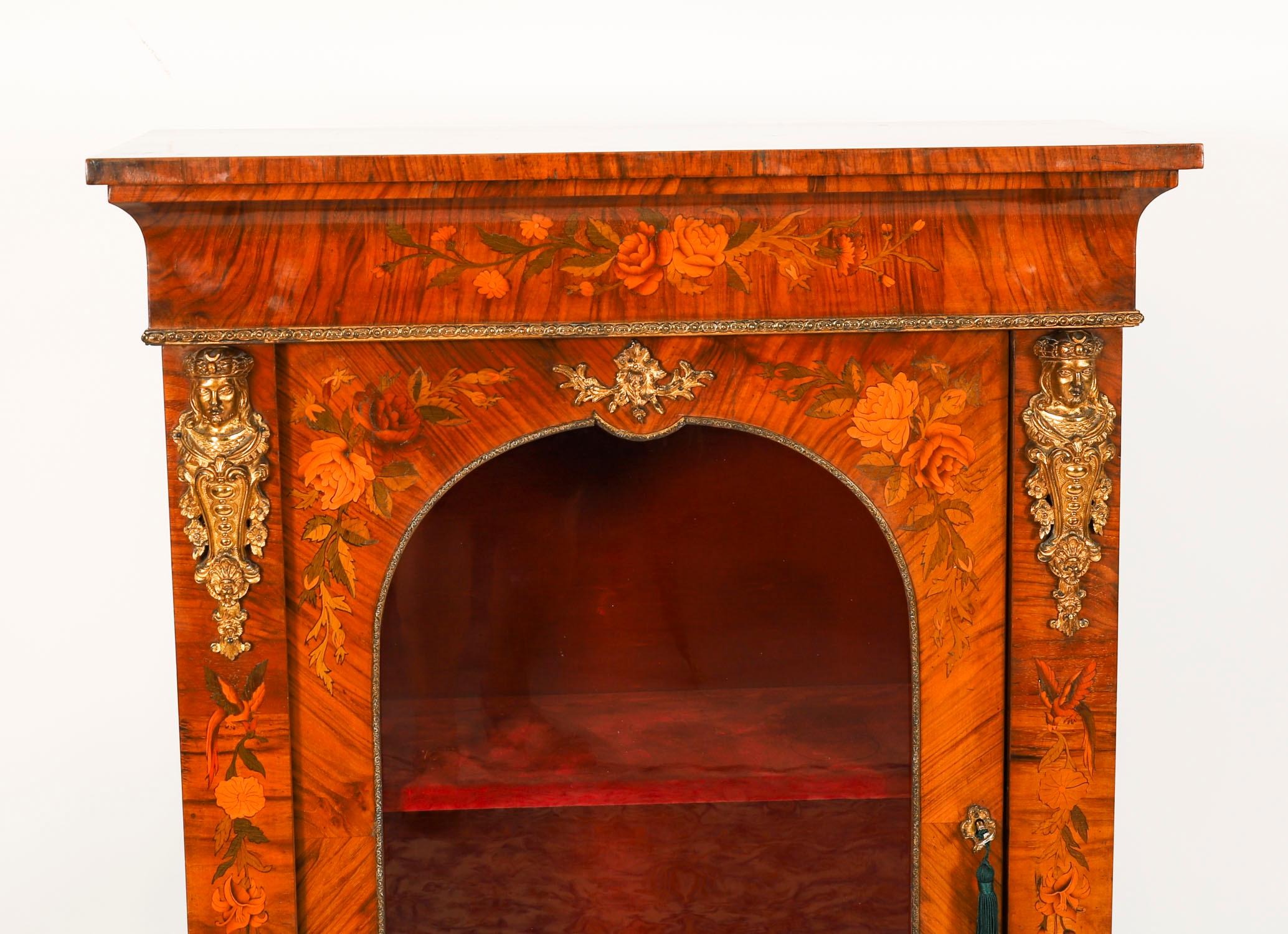 Antique Pair Victorian Walnut Marquetry Pier Cabinets 19th Century For Sale 9