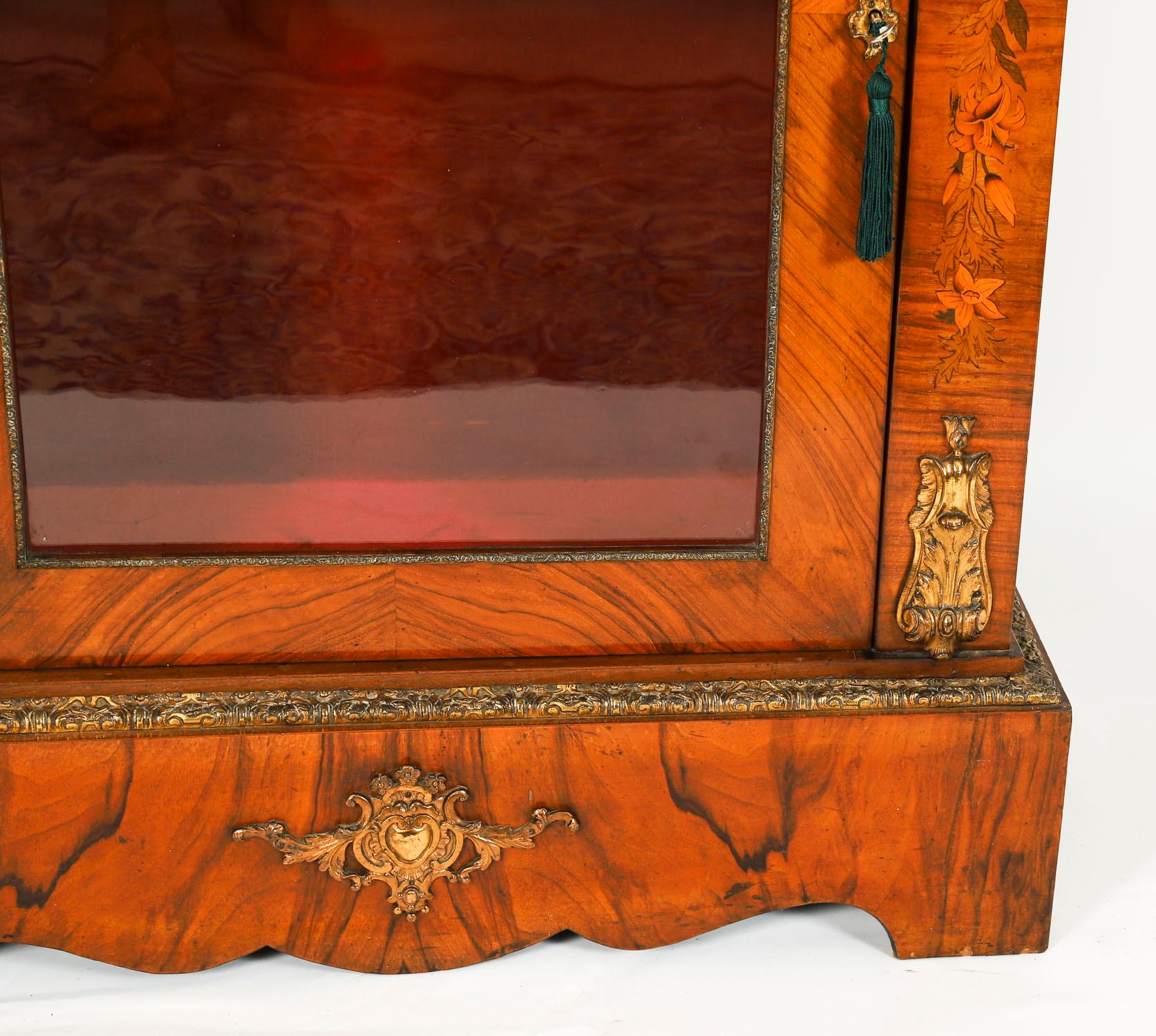 Antique Pair Victorian Walnut Marquetry Pier Cabinets 19th Century For Sale 12