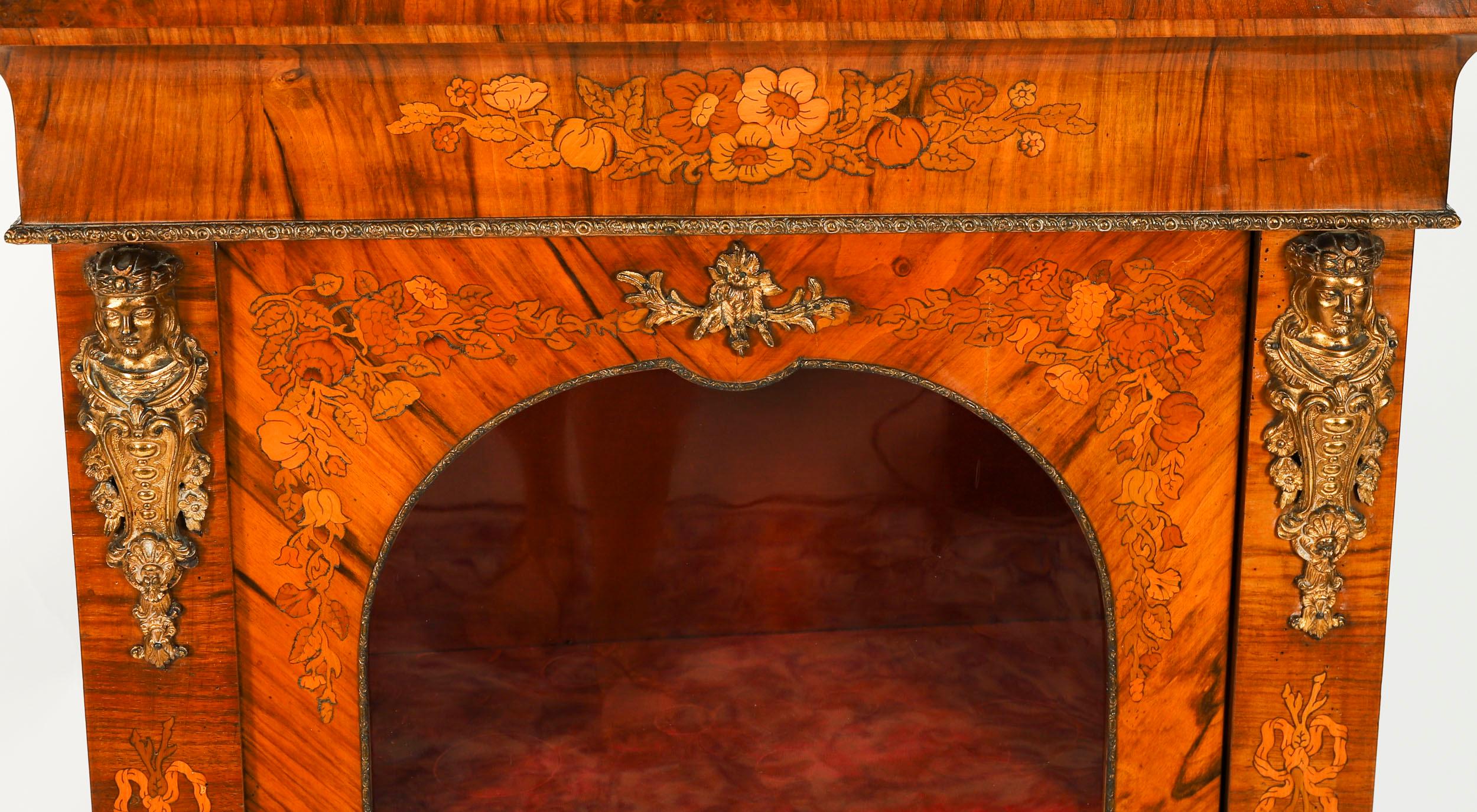 Antique Pair Victorian Walnut Marquetry Pier Cabinets 19th Century In Good Condition For Sale In London, GB