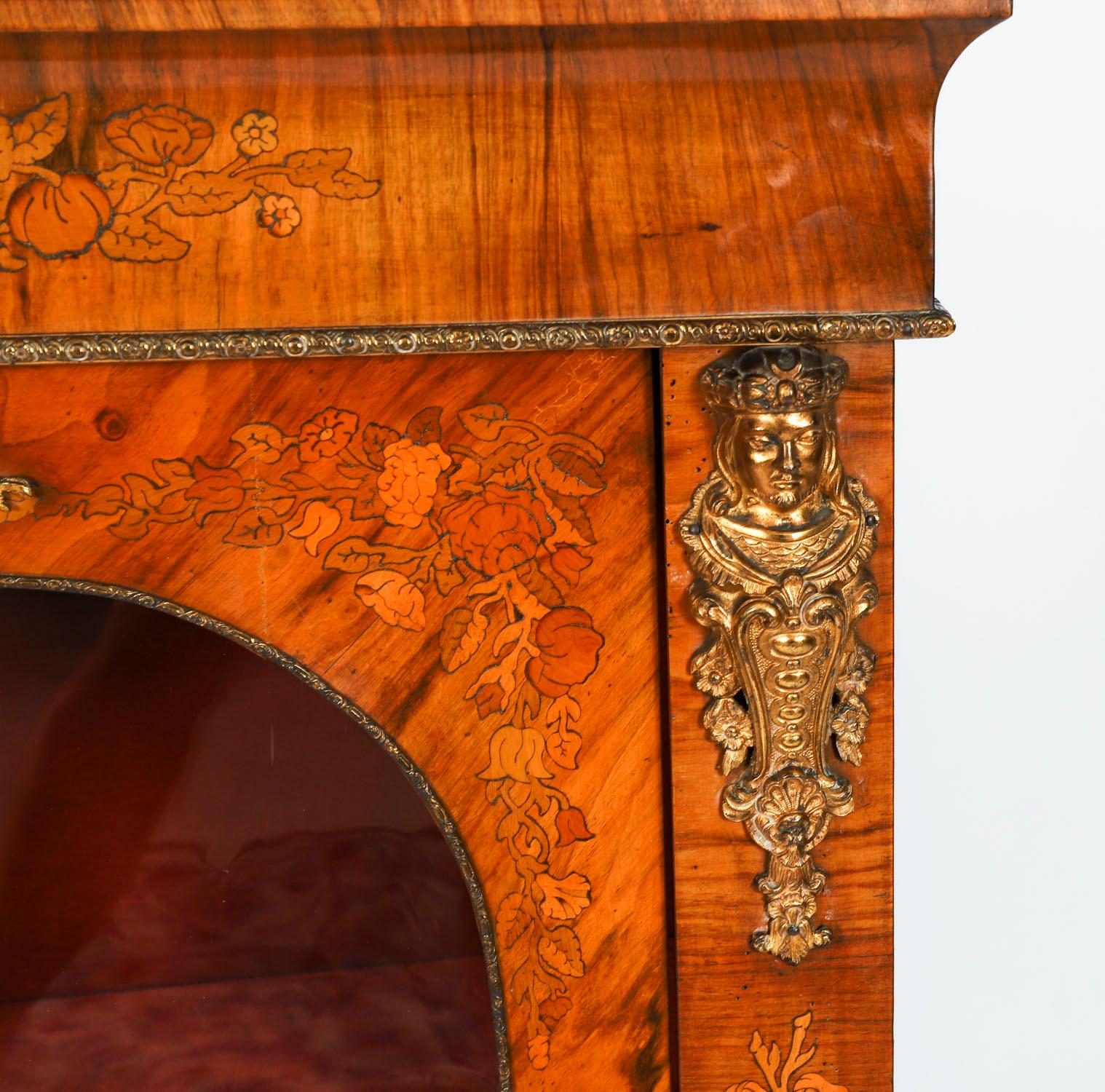 Antique Pair Victorian Walnut Marquetry Pier Cabinets 19th Century For Sale 1