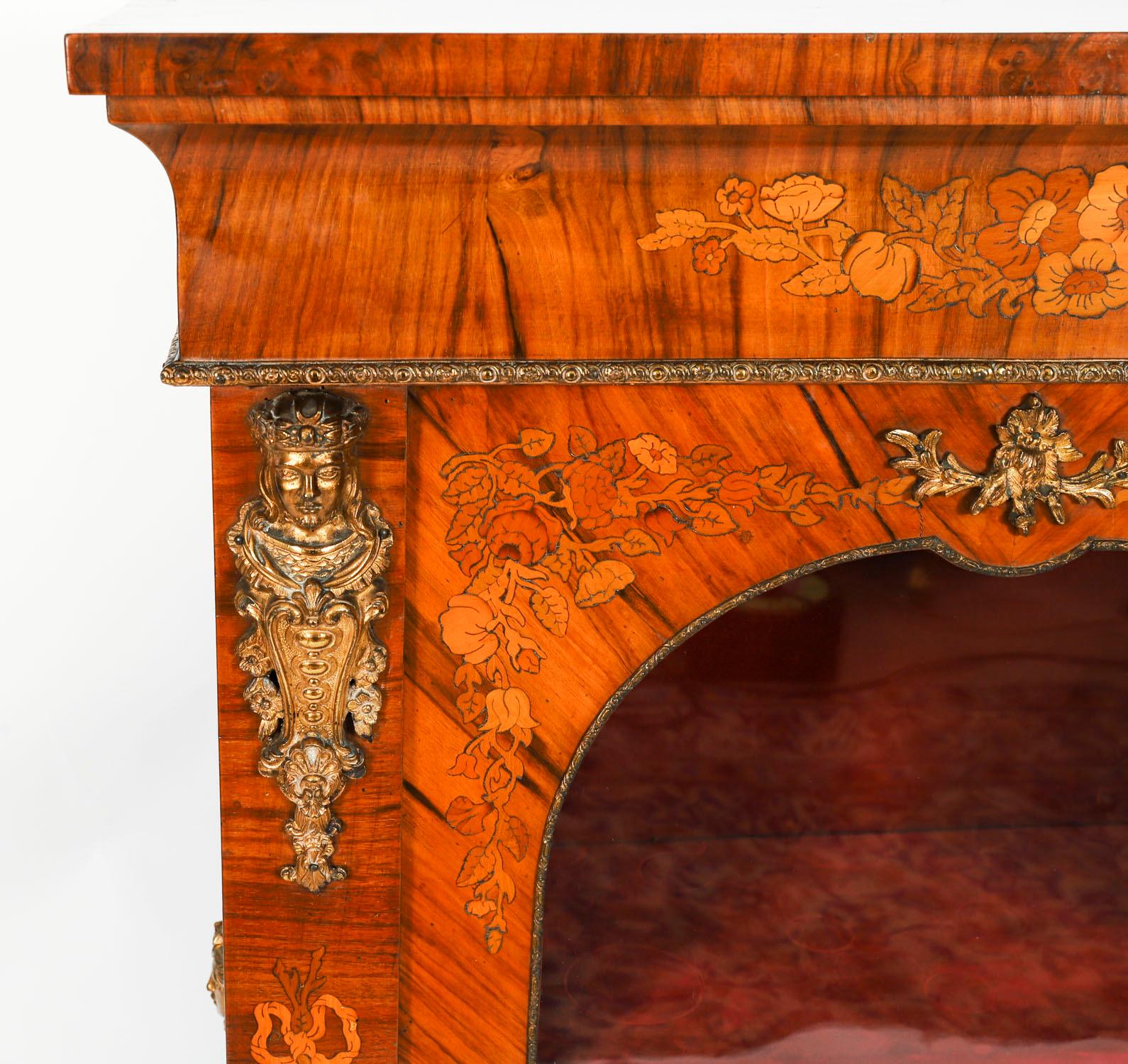Antique Pair Victorian Walnut Marquetry Pier Cabinets 19th Century For Sale 2