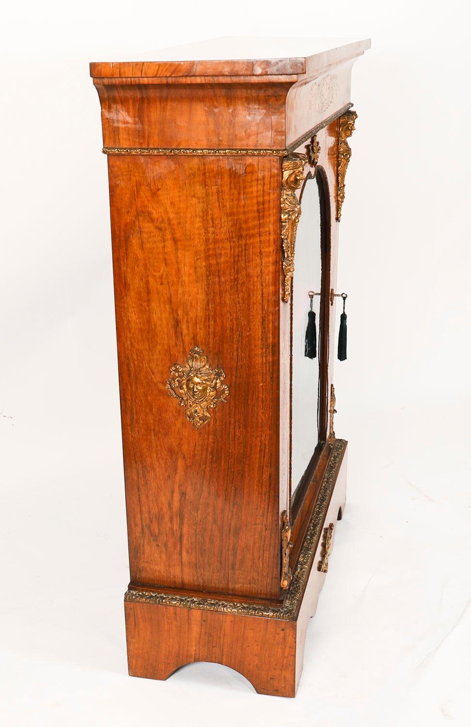 Antique Pair Victorian Walnut Marquetry Pier Cabinets 19th Century For Sale 3