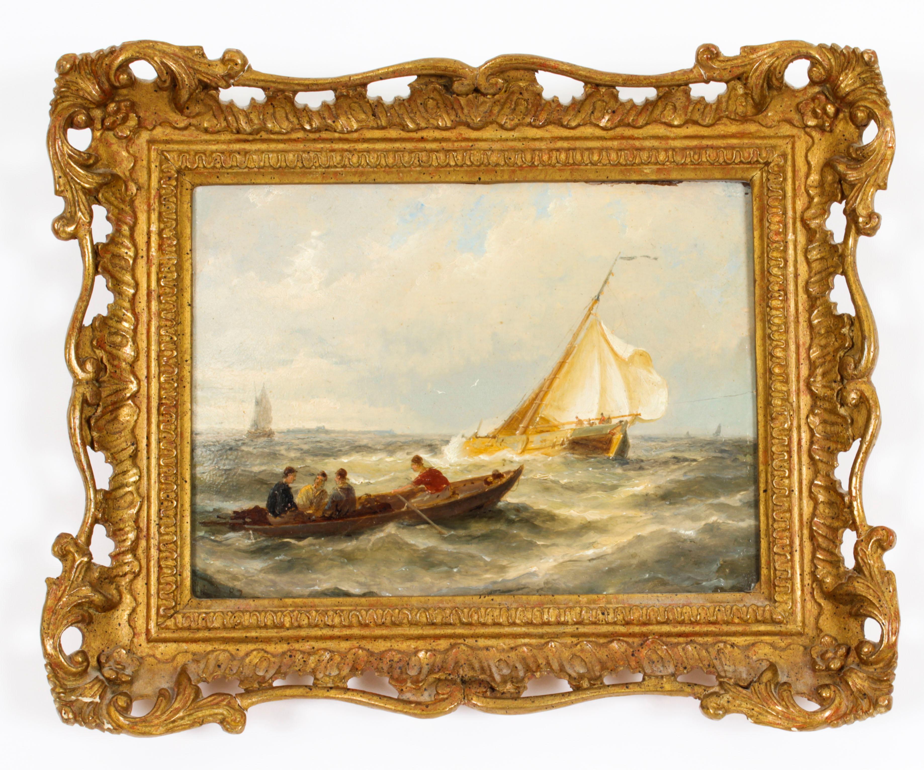 Paire de peintures à l'huile anciennes de paysages aquatiques par Peter Dommersen, 1887, 19ème siècle 6