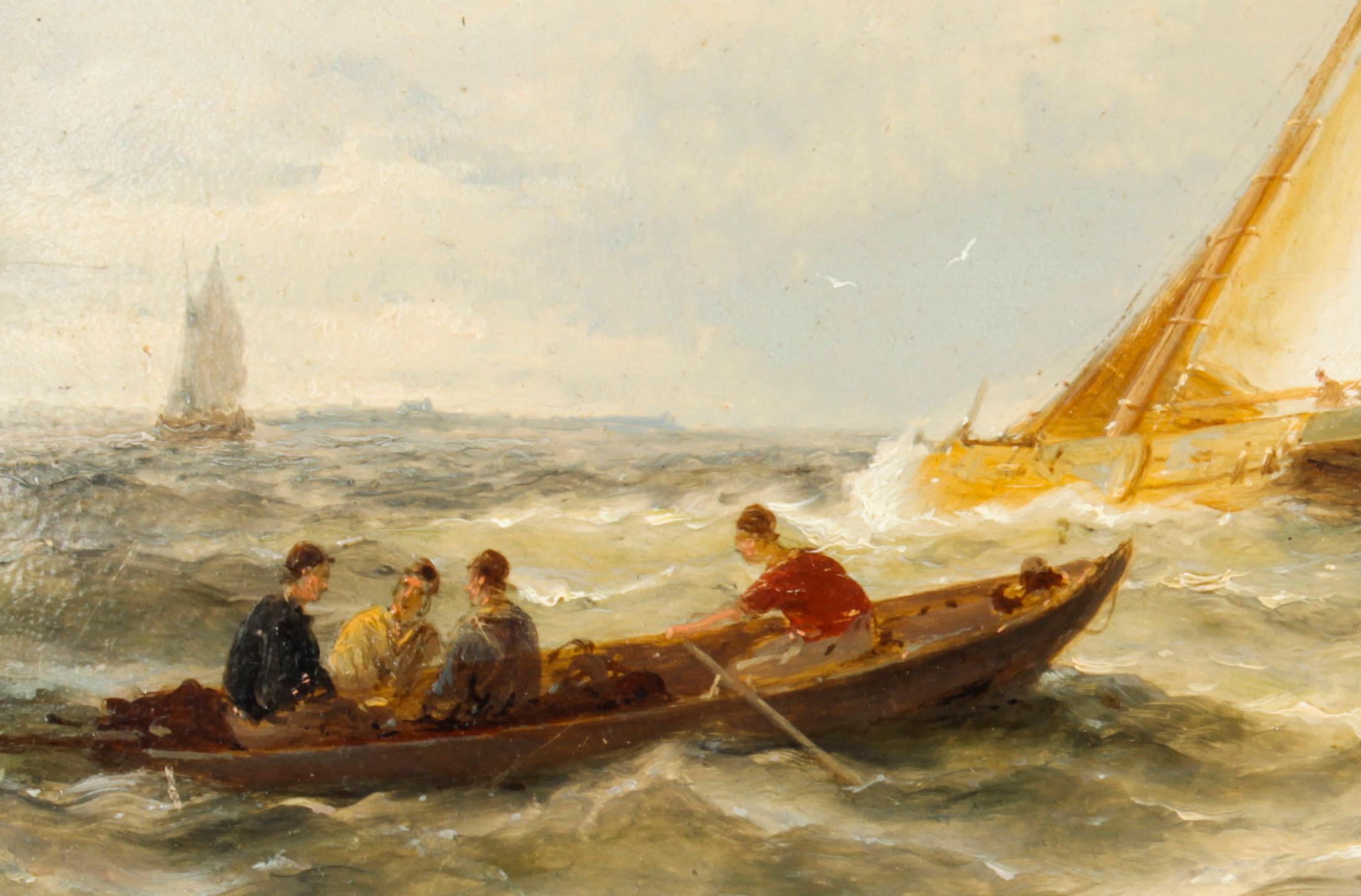 Paire de peintures à l'huile anciennes de paysages aquatiques par Peter Dommersen, 1887, 19ème siècle 8