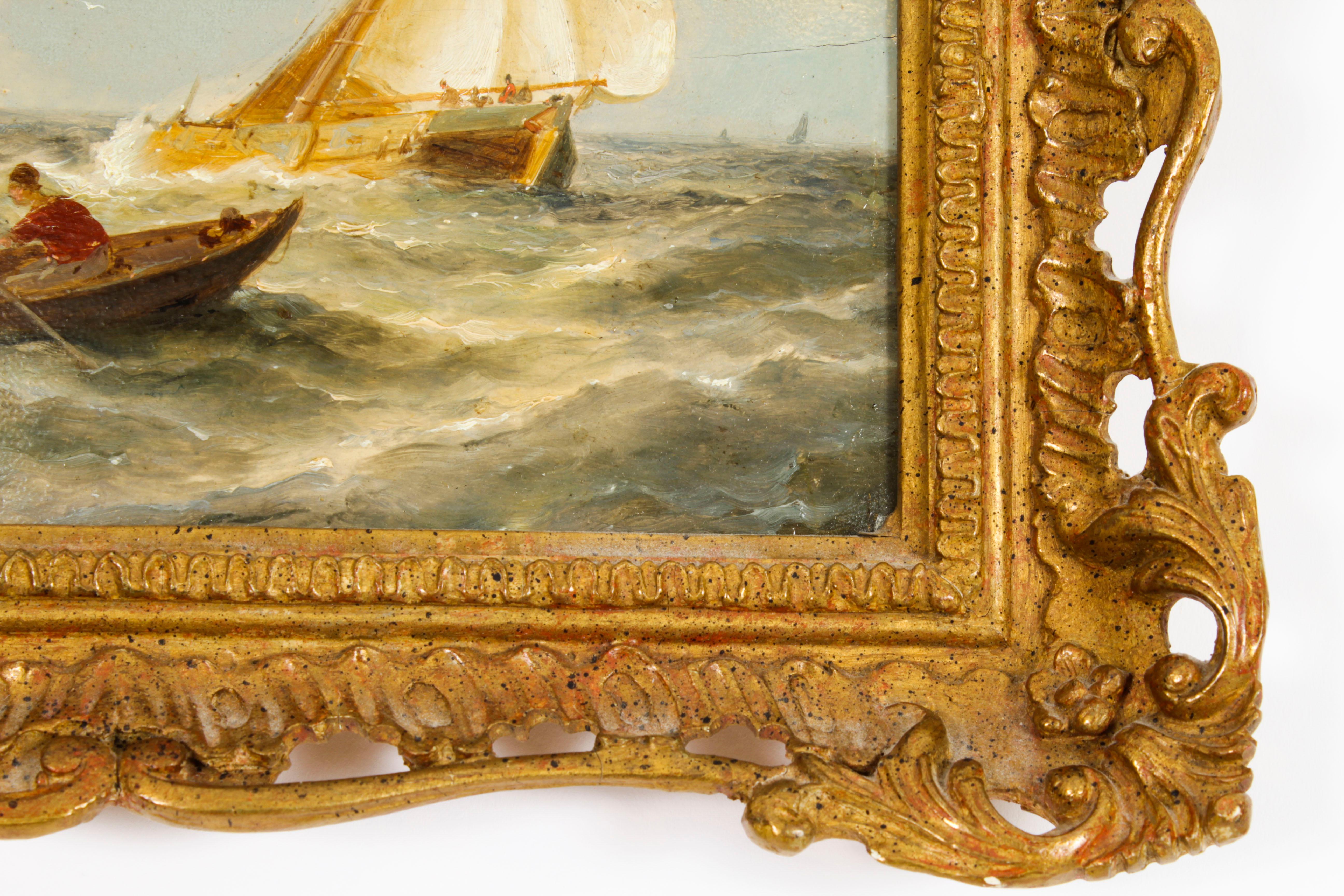 Paire de peintures à l'huile anciennes de paysages aquatiques par Peter Dommersen, 1887, 19ème siècle 10