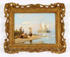 Antique Pair Waterscape Oil Paintings by Peter Dommersen 1887 19th C