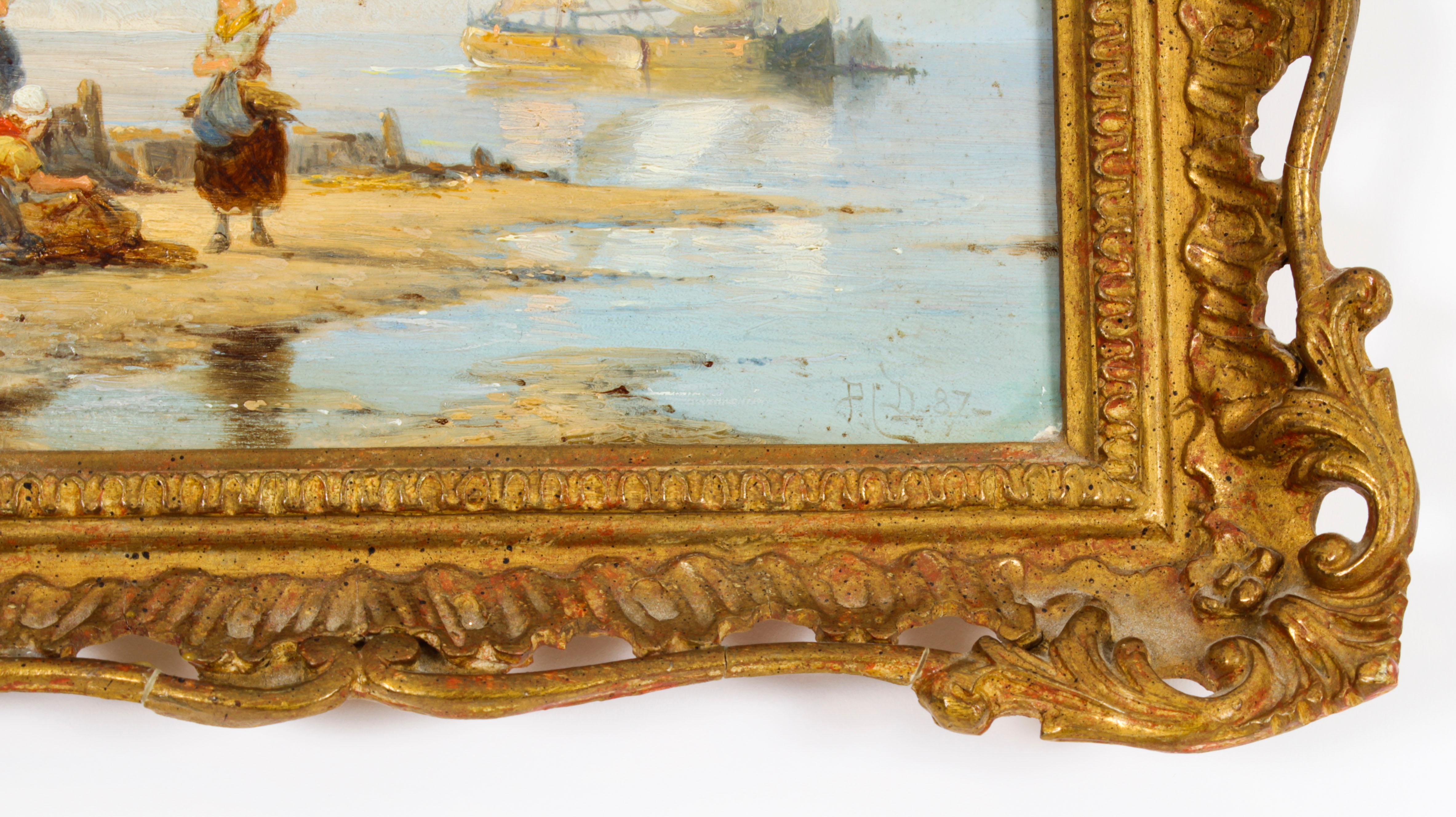 Antique Pair Waterscape Oil Paintings by Peter Dommersen 1887 19th C 2