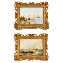 Antique Pair Waterscape Oil Paintings by Peter Dommersen 1887 19th C