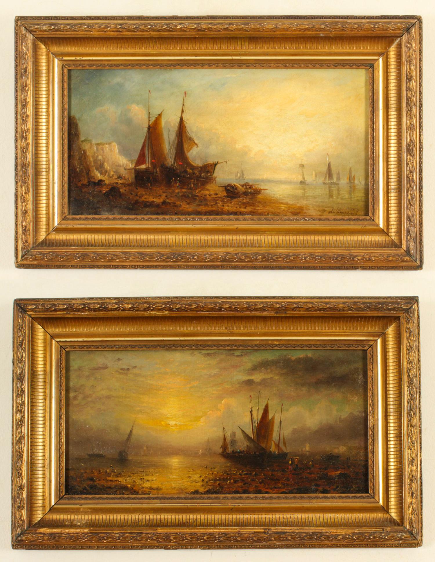 Antique Pair Waterscape Oil Paintings by William Adolphus Knell 19th C 14
