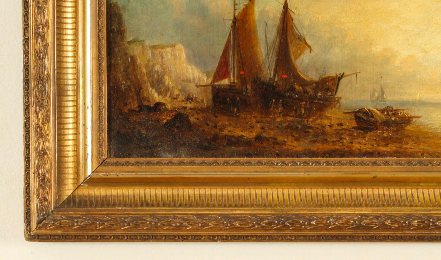 Antique Pair Waterscape Oil Paintings by William Adolphus Knell 19th C 2