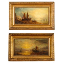 Antique Pair Waterscape Oil Paintings by William Adolphus Knell 19th C