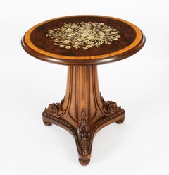 Paire de tables d'appoint anciennes en ronce de noyer marquetée William IV, 19ème siècle