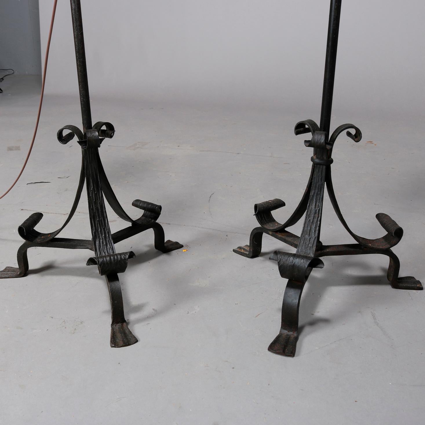 20th Century Antique Pair of Yellin School Arts & Crafts Scrolled Wrought Iron Floor Lamps