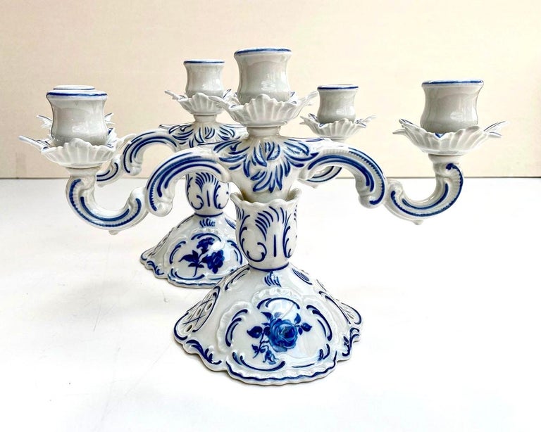 Antique Paired Candleholders, Dresden, Germany Porcelain Candelabra For