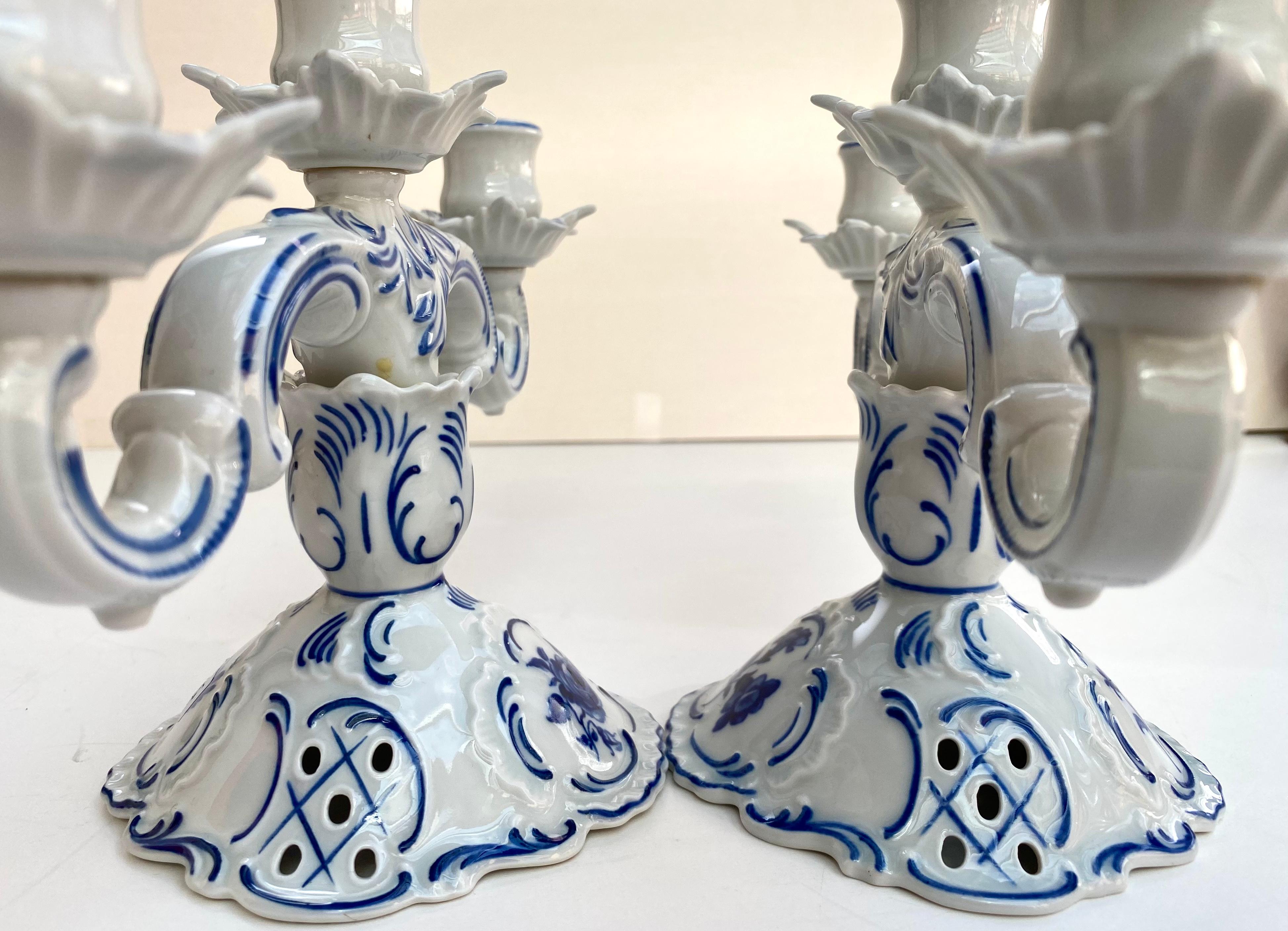 Antique Paired Candleholders, Dresden, Germany Porcelain Candelabra In Excellent Condition In Bastogne, BE
