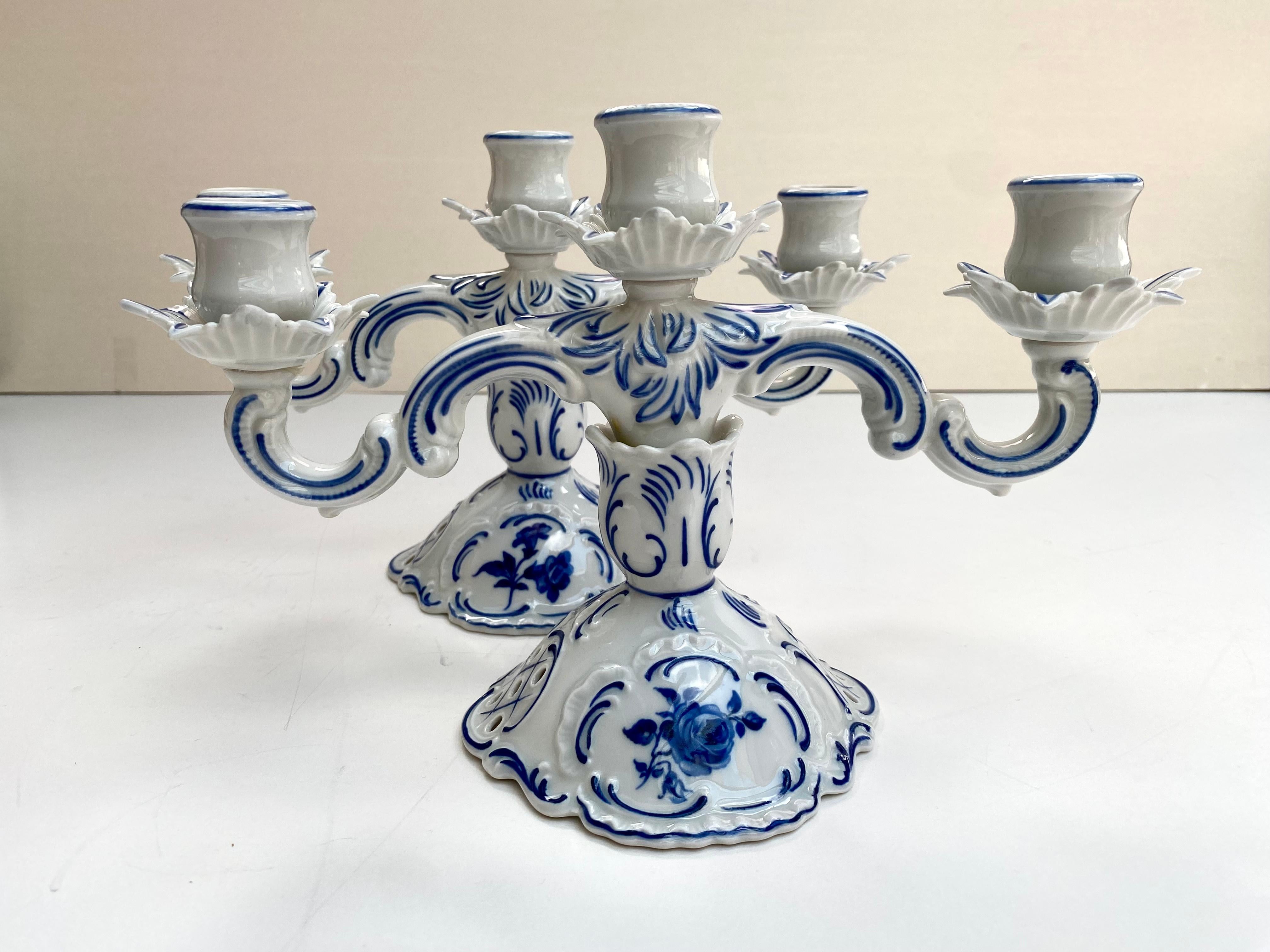 Early 20th Century Antique Paired Candleholders, Dresden, Germany Porcelain Candelabra
