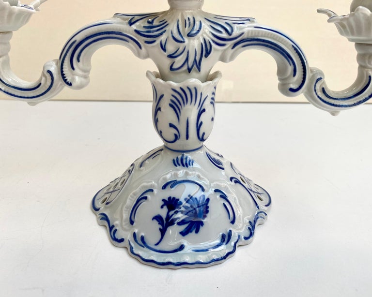 Antique Paired Candleholders, Dresden, Germany Porcelain Candelabra For