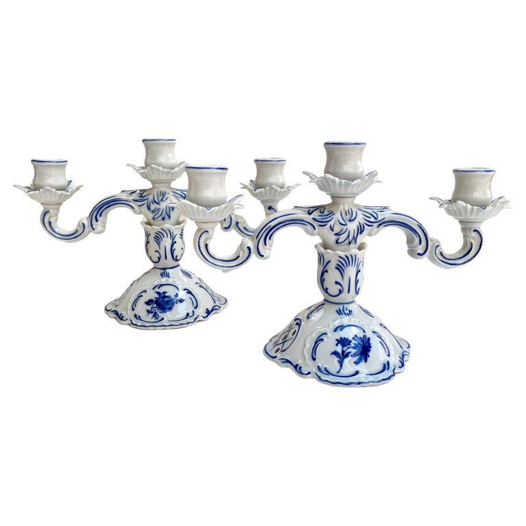 Antique Paired Candleholders, Dresden, Germany Porcelain Candelabra For