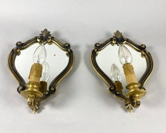 Antique Paired Wall Scones with Mirrors  Amazing Brass Wall Sconces, 1910s