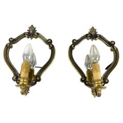 Antique Paired Wall Scones with Mirrors  Amazing Brass Wall Sconces, 1910s