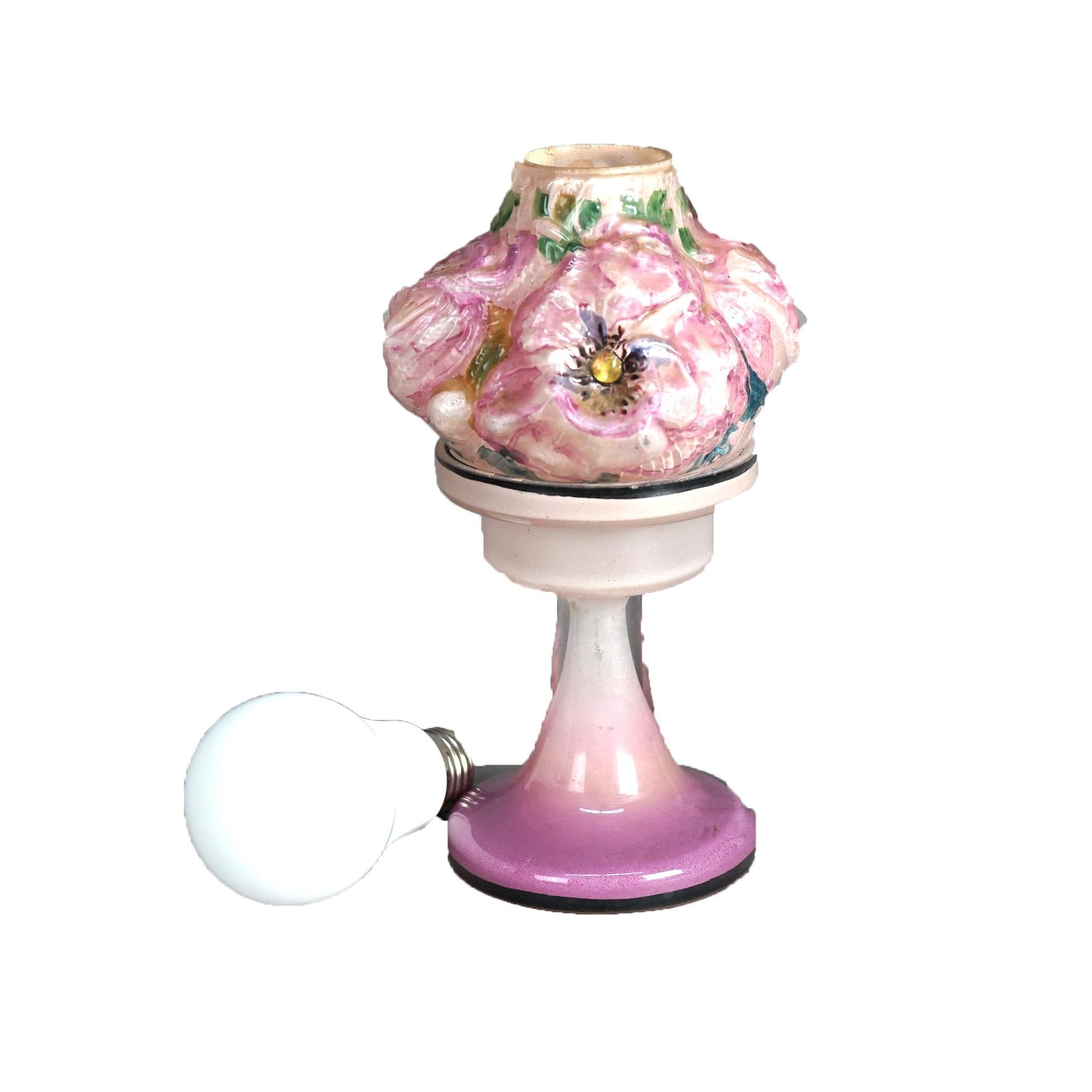 Arts and Crafts Antique Pairpoint Art Glass Puffy Candle Lamp with Peonies Circa 1910