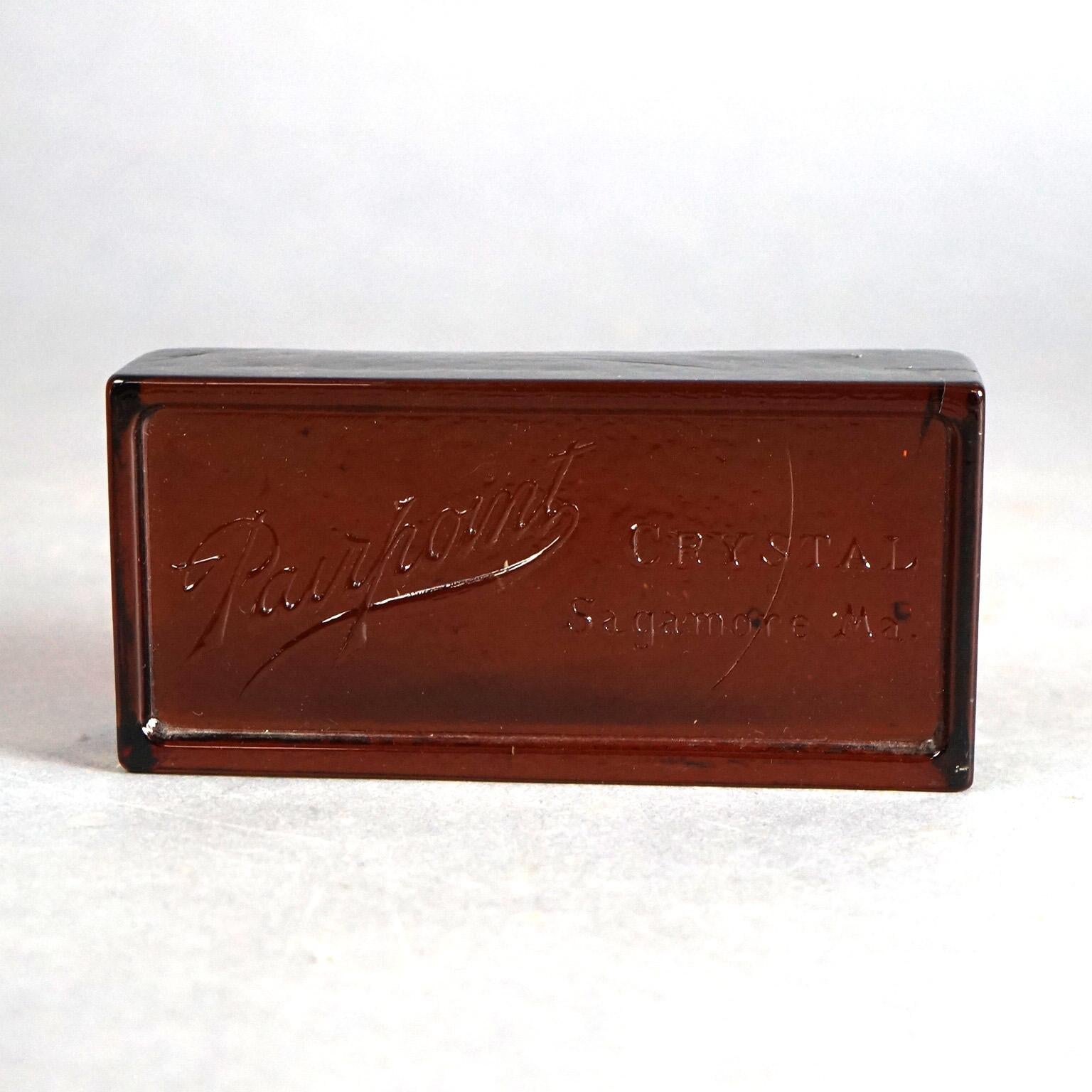 Arts and Crafts Antique Pairpoint Crystal Advertising Amber Glass Paperweight C1920 For Sale