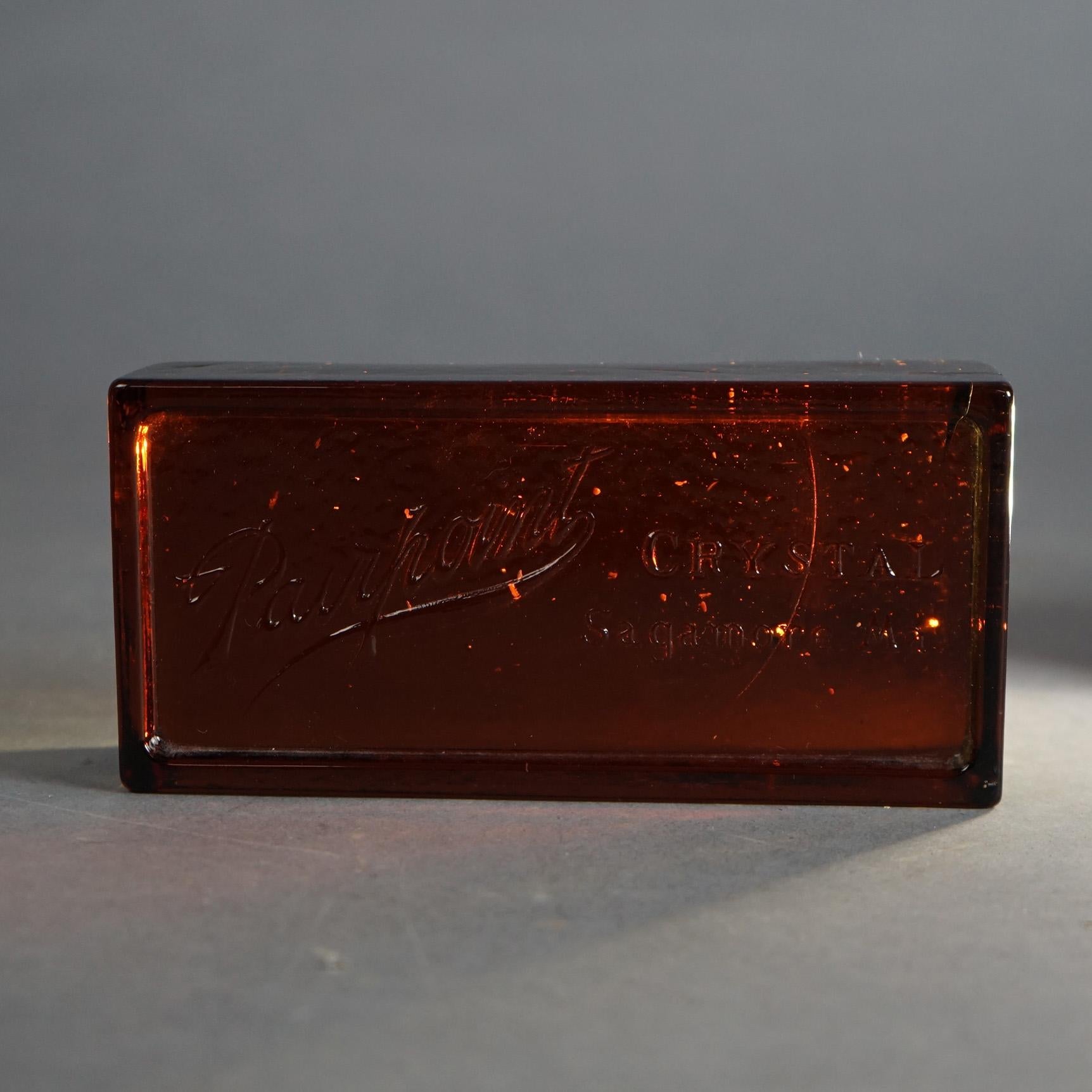 Antique Pairpoint Crystal Advertising Amber Glass Paperweight C1920 In Good Condition For Sale In Big Flats, NY