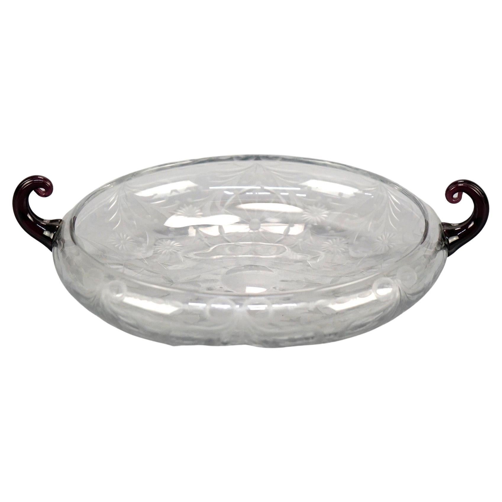 Antique Pairpoint Etched Glass Handled Bowl Circa 1920