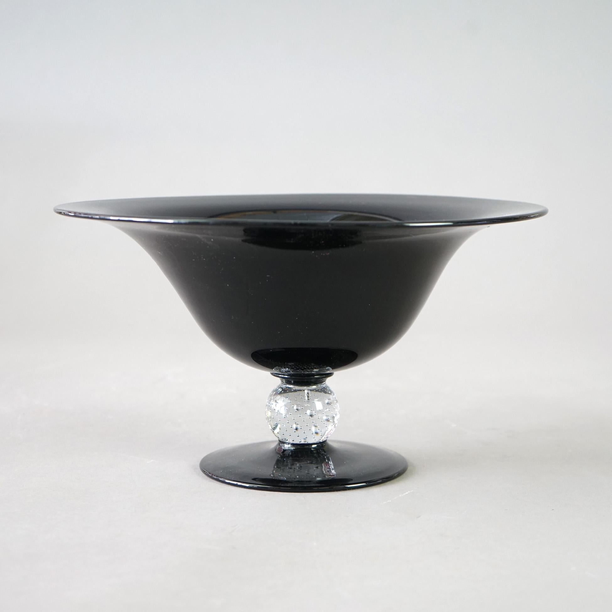 Antique Pairpoint School Art Glass Black Amethyst Compote Circa 1920 In Good Condition In Big Flats, NY