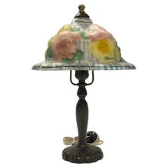 Antique Pairpoint Table Lamp with Reverse Floral Painted Glass Shade